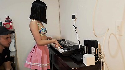 stunning young lady in pinkish mini-skirt fucked up wanting to play piano